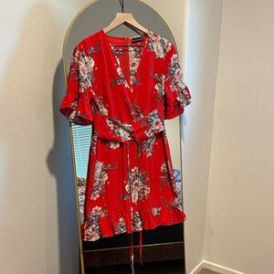 PrettyLittleThing Red Floral Mini Dress